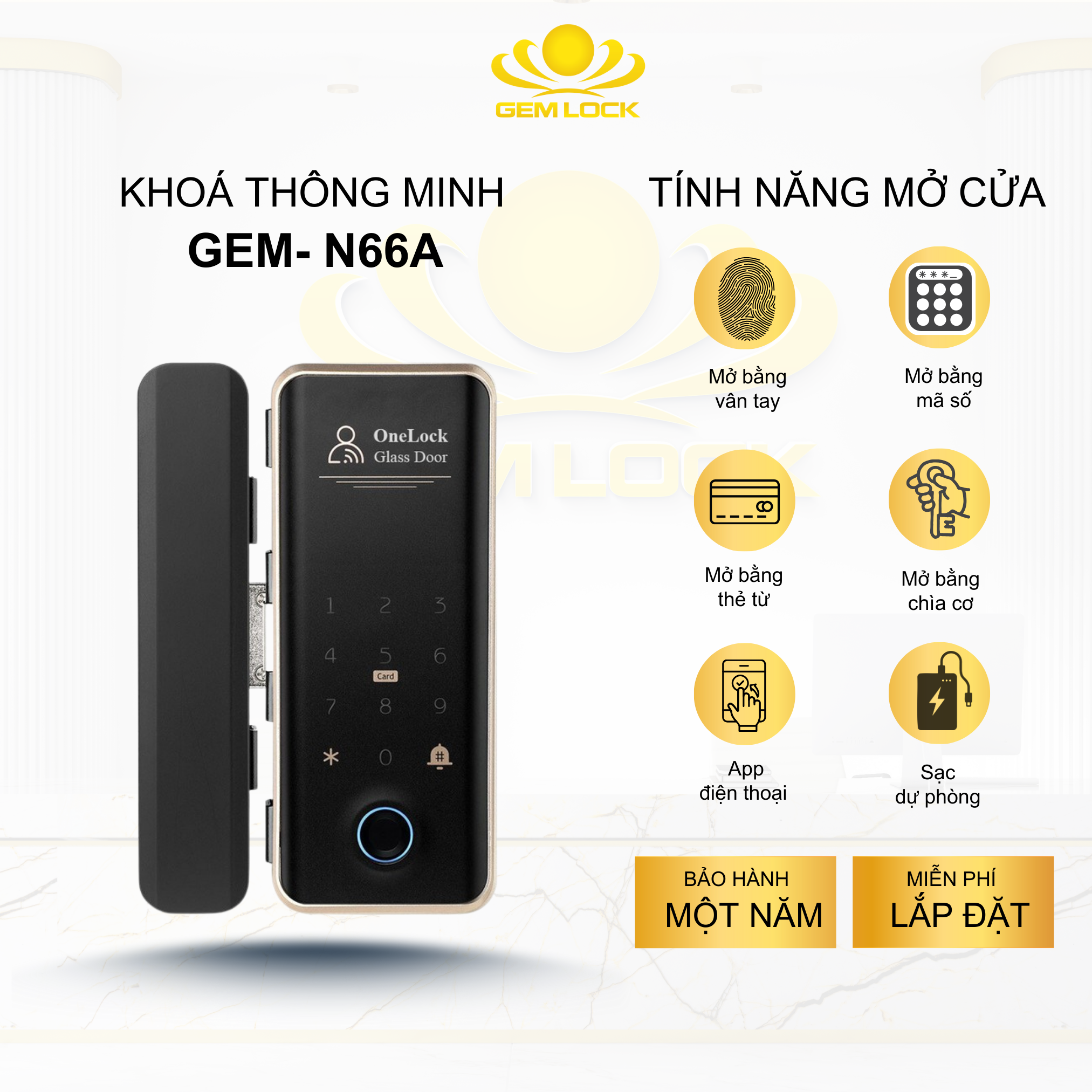 KHÓA THÔNG MINH GEM-N66A (KHOÁ CỬA KÍNH)