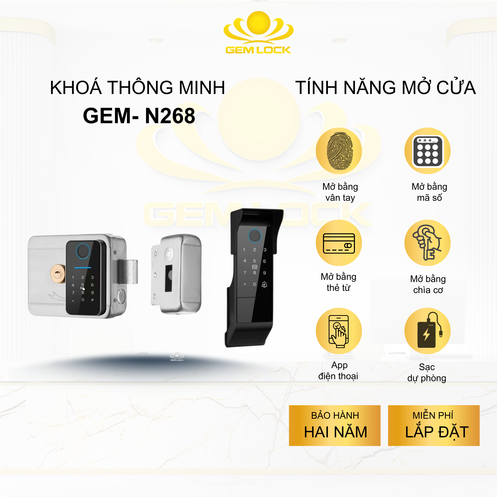 KHÓA THÔNG MINH GEM-N268 (KHOÁ CỔNG)